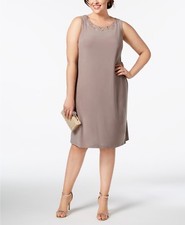  130 R M Richards Womens Brown Sleeveless Knee-Length Formal Shift Dress Size 16