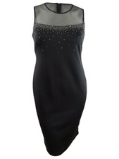 Calvin Klein Women's Beaded Illusion Sheath Dress Size 6 Black NEW MSRP $128