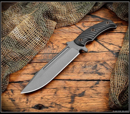 RMJ Tactical Knife Combat Africa 80CrV2 Tungsten Finish Black G10 Kydex Sheath