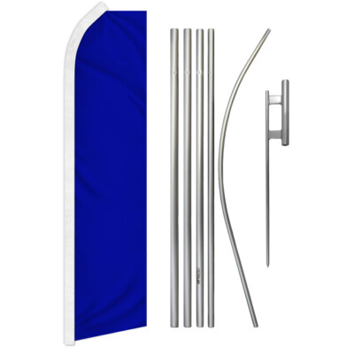 Solid Blue Swooper Flutter Feather Advertising Flag Pole Kit Solid Color Flag