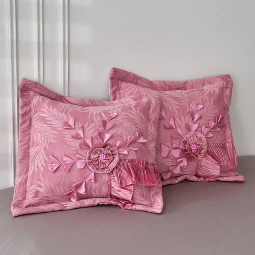 Tache 6 Piece Fancy Satin Pink Royal Dreams Ruffled Floral Comforter Bedding Set - Picture 10 of 11