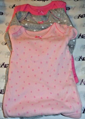 3 NEW Genuine Child of Mine baby girl one piece unders 0-3M pink bow 3 count top