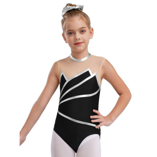 Kids Girl's Rompers Mesh Dance Leotards Striped Jumpsuit Performance Bodysuit - Picture 32 of 66