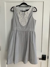 Jessica Howard Seersucker Sundress Womens 14 Lace Sleeveless A Line