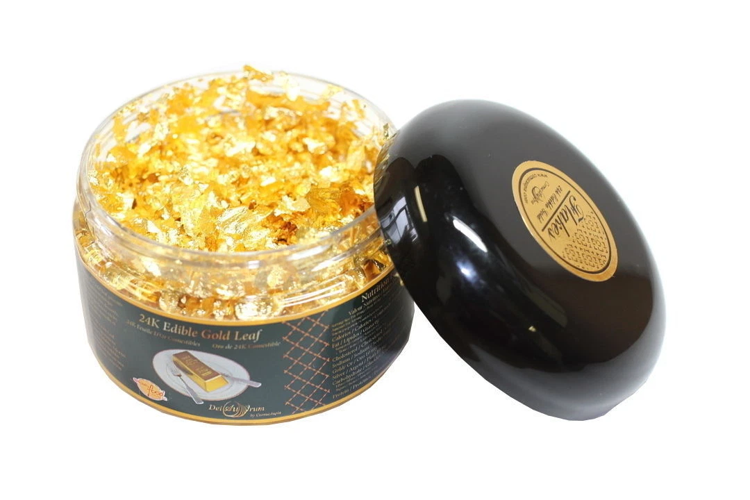 24K Edible Gold Leaf Flakes, Jar, 0.500g