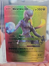 Mewtwo GX Rainbow Foil Fan Art Premium Textured Collector Pokemon Dark Nova 