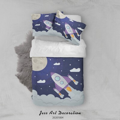 3D Rocket Space Illustration Quilt Cover Set Bedding Sets Pillowcases Queen 27