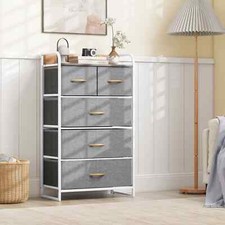 Chest of Drawer with 5 Foldable Drawers Storage Tower-Grey
