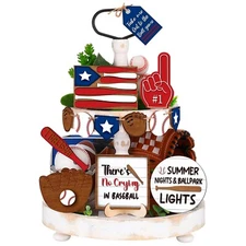 13 Pcs Baseball Tiered Tray Decor Wooden Baseball Table Centerpieces Decor Ru...