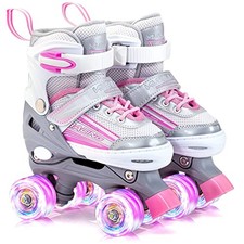 KUXUAN LIGHT UP PINK ROLLER SKATES SHOES KIDS GIRL ADJUSTABLE - Scratch  Dent