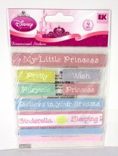EK Success Disney Princess Phrases 9 Pc Dimensional Stickers Scrapbooking, New