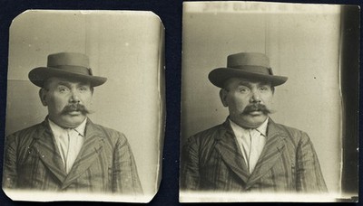 LOT 2x, photo booth, elegant man w amazing mustache, hat, unusual, Vintage fine