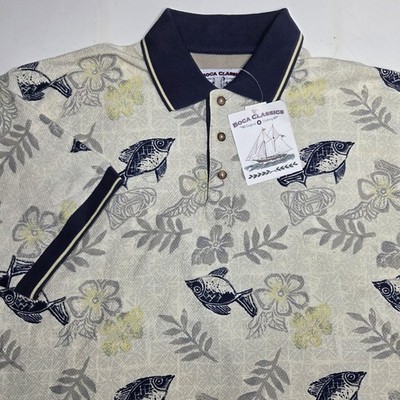 Boca Classics NWT Polo Shirt Mens XL Hawaiian Fishing Island Aloha Tiki Tropical