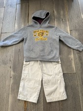Gymboree Varsity Football beige cargo pants with gray hooded sweatshirt boys 4