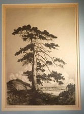 Antique Framed Landscape Etching with Cattle at Water's Edge — listing 5