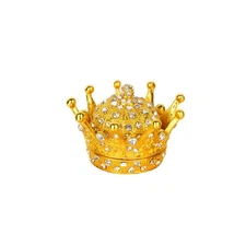 Gold Crown Trinket Box Hinged Rhinestone Jeweled Colorful Enamel Ring Box