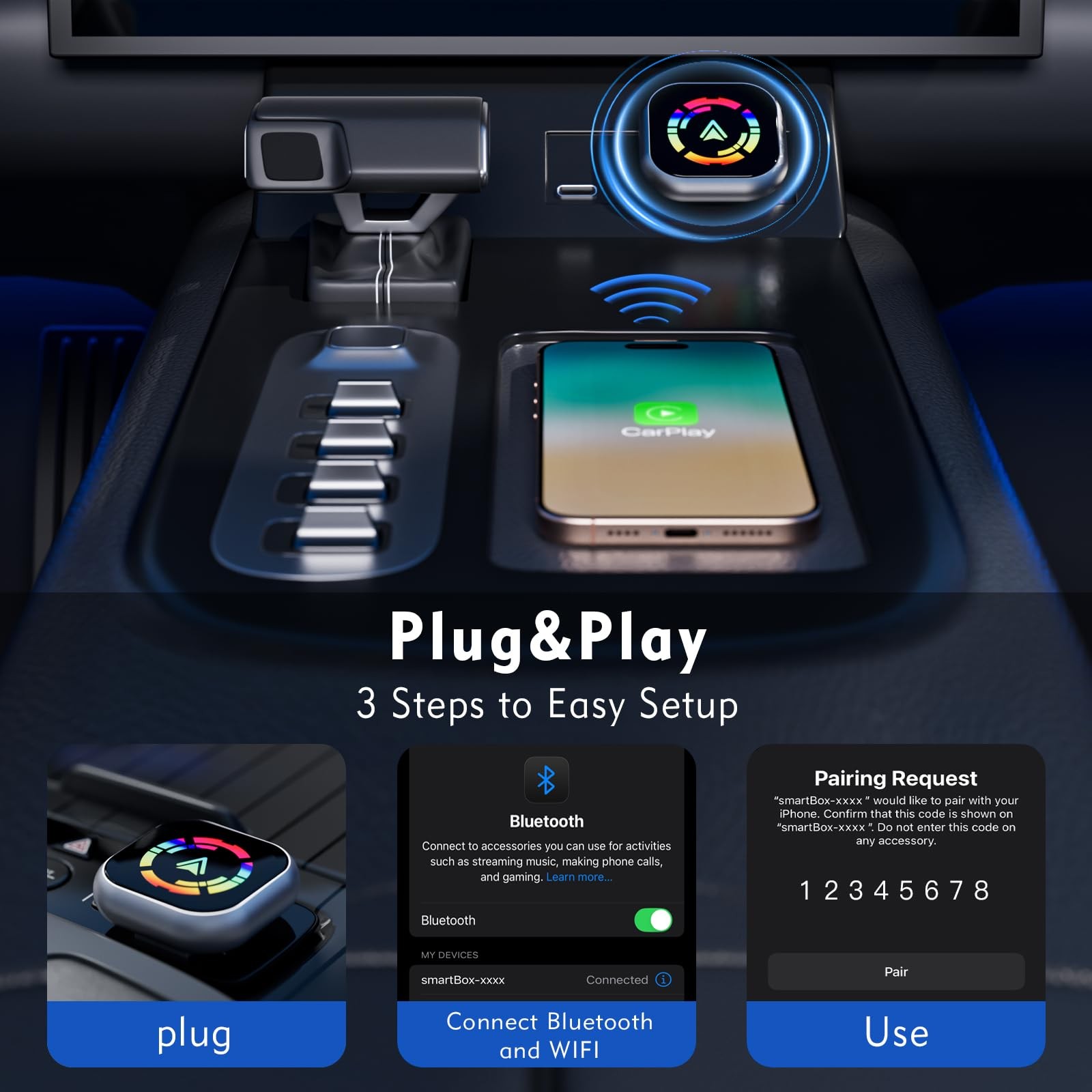 2 in 1 Adattatore Wireless per CarPlay e Android Auto, Upgrade Plug & Play Carpl - Miniatura 3