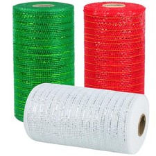 3 Rolls Mesh Ribbon for Wreaths, 6 Inch x 30 Feet Each Roll Red Green White