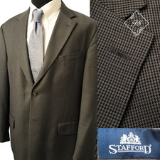 Stafford 44R Men 100 Wool Blazer Gray/Brown Mini Check Sport Coat Jacket Superb