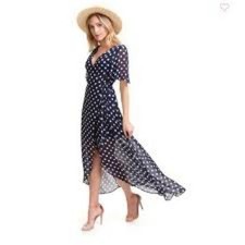 Show Me Your MuMu Maxi Dress Womens Marianne Wrap Polka Dot Navy Blue medium