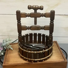 Vtg Wooden Wishing Well Nut Cracker W/Screw down cracker Home Decor Nut Tools