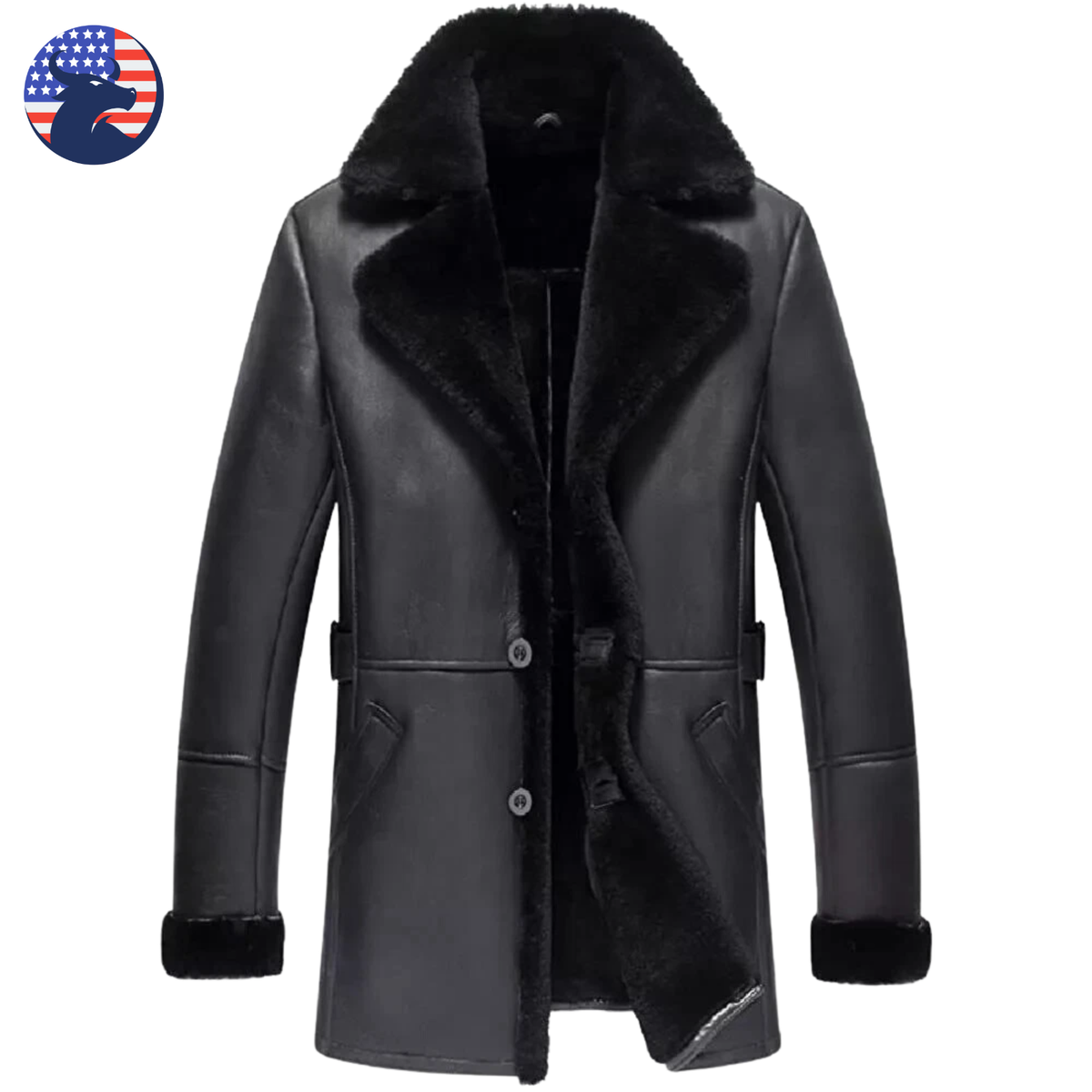 Men's Vintage Black and Grey Shearling Sheepskin Fur Leather Jacket Biker  Coat