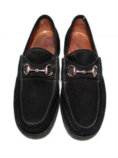 Gucci Men's Lug Sole Horsebit Black Suede Loafers Size 9.5 Vintage