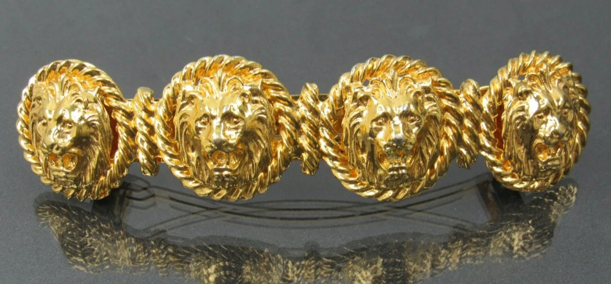 Vintage French Lion Head Hair Clip Barrette Gold Tone 3 Lion Head Hair Accessorie Barrete – Viviane Guenoun main image 2