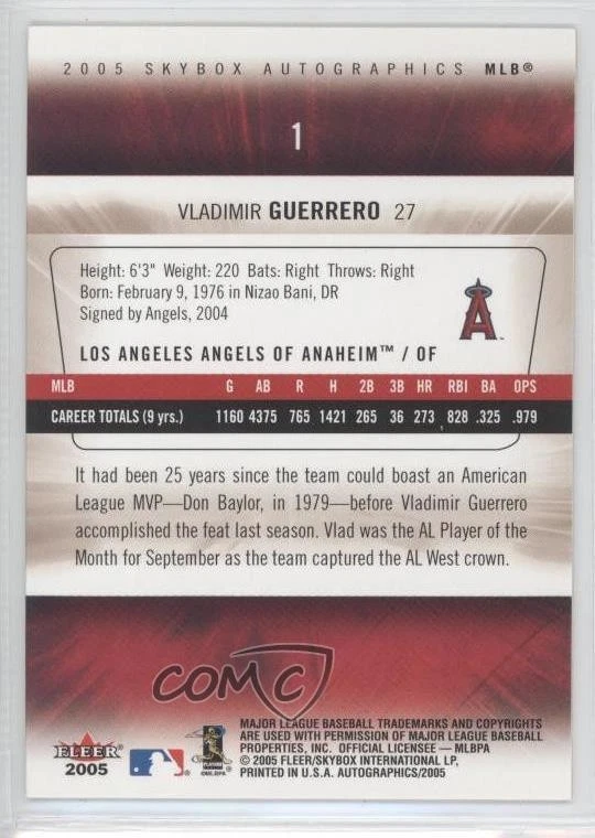 2005 Skybox Autographics Vladimir Guerrero #1 HOF - Image 2 of 2