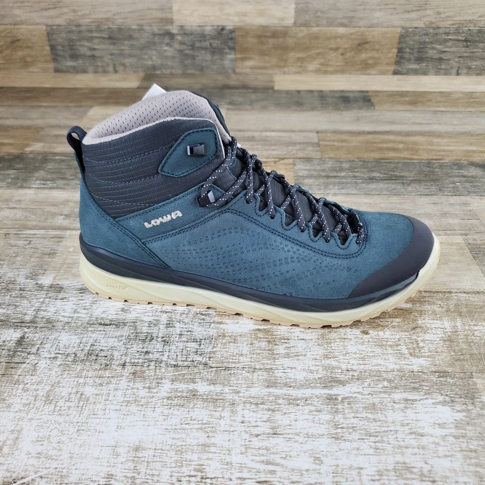 Lowa Malta GTX Mid Damen-Wanderschuhe Größe 9,5 blau Denim Schnürschuhe runde Spitze