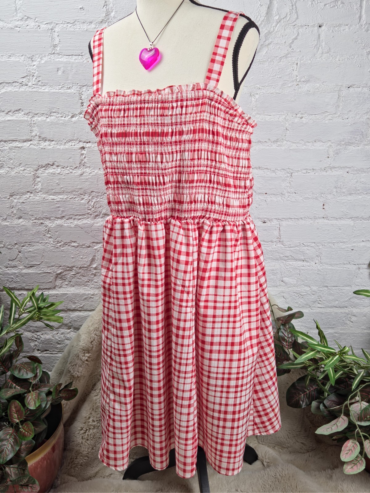 Torrid Smocked Mini Dress Red White Checkered Size 3 Summer Festival NWOT