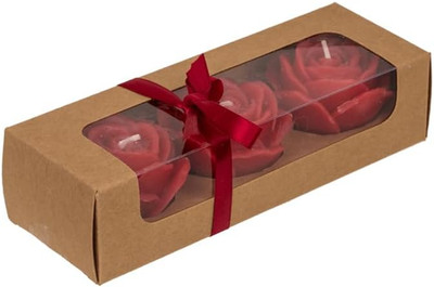 Kerzen in Form einer roten Rose, Set mit 3 dekorativen Rosenkerzen in Geschenkbo