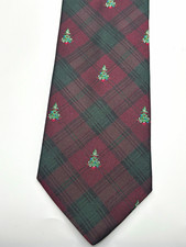 Brooks Brothers Christmas Tree Tie Burgundy Green Plaid Made in USA 58 x 3.25