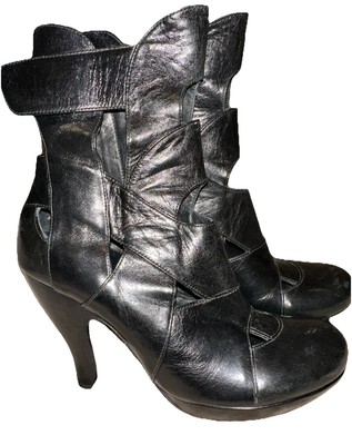 Chie Mihara Fabulous Black Leather Boot Ankle Shoes Sz 36 Made In Spain Unique