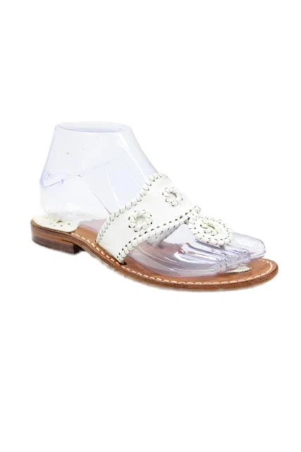 Jack Rogers Women's T-Straps Leather Casual Flat Sandals White Size 6