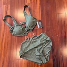 Monokini One Piece Swimsuit Vince Camuto Safari Olive Green Ring New NWT Size 8