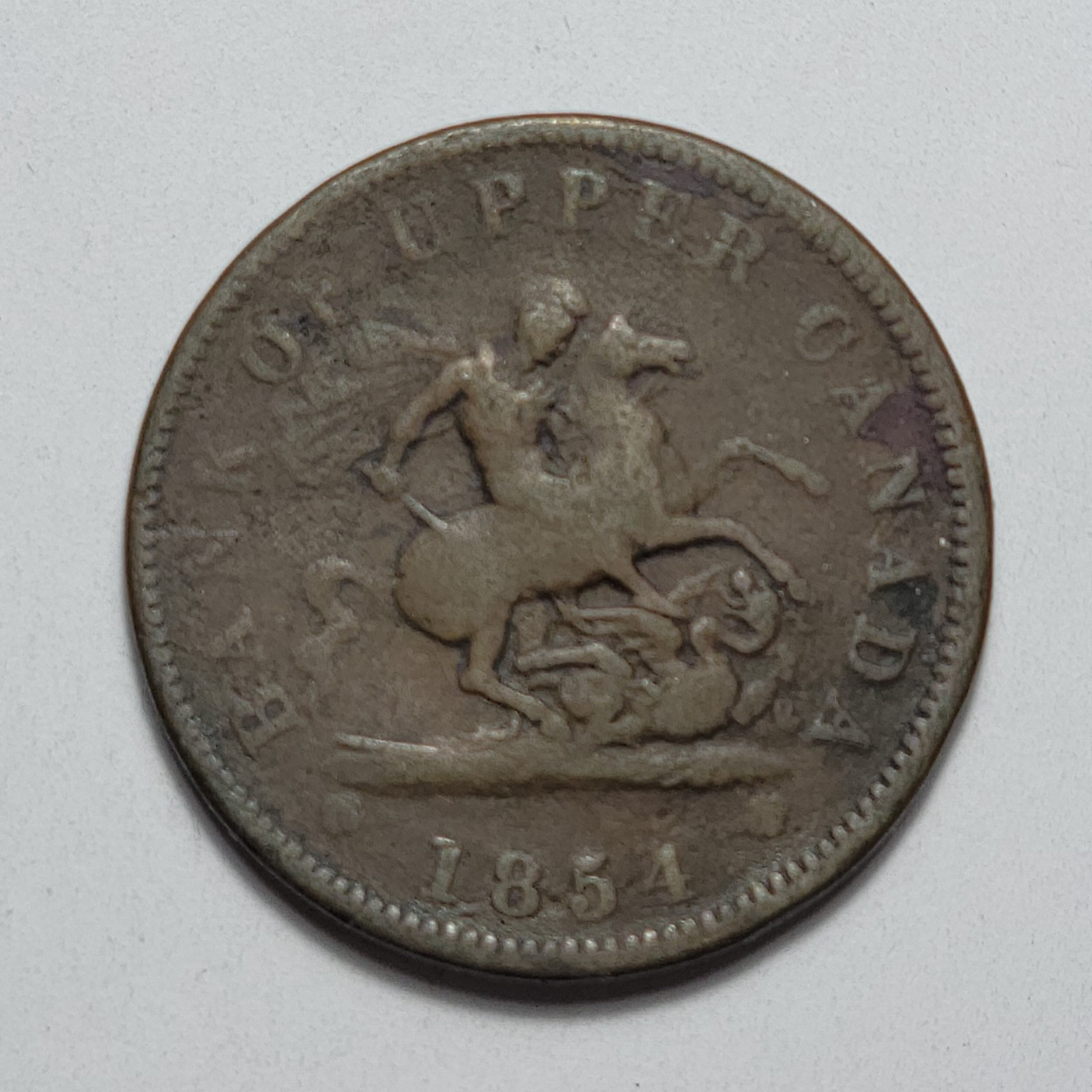 1854 Dragon Slayer Bank Of Upper Canada  PC-6C1 One penny Token  M327