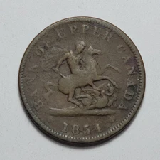 1854 Dragon Slayer Bank Of Upper Canada  PC-6C1 One penny Token  M327