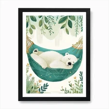 Polar Bear Napping In A Hammock Sto Framed Wall Art Poster Canvas Print Picture