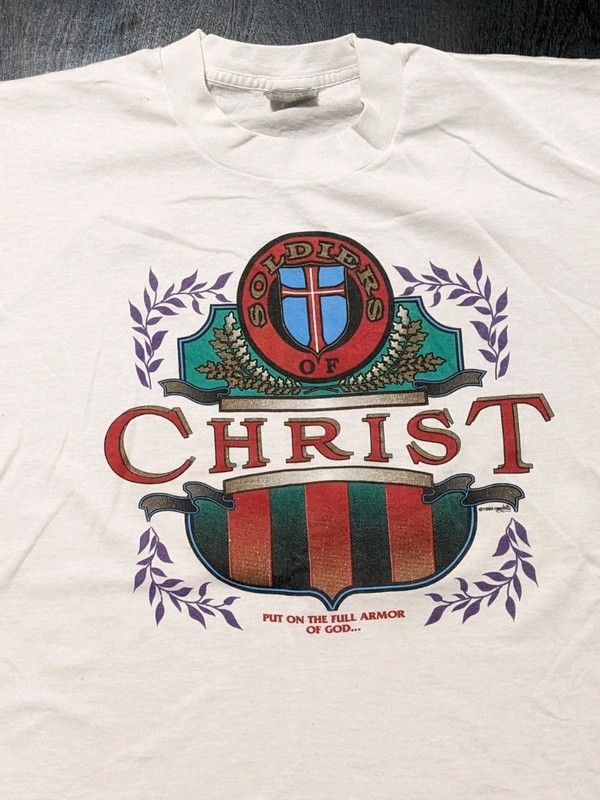 Vtg 1990s Christian Praise T-Shirt Soldier Of Christ Single Stitch Size L 1995