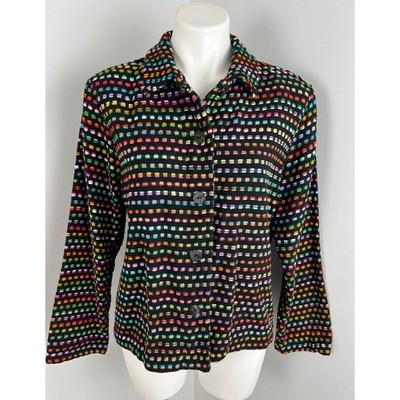 Vintage Chico s Silk Colorful Embroidered Colorful Jacket Artsy Abstract Funky M