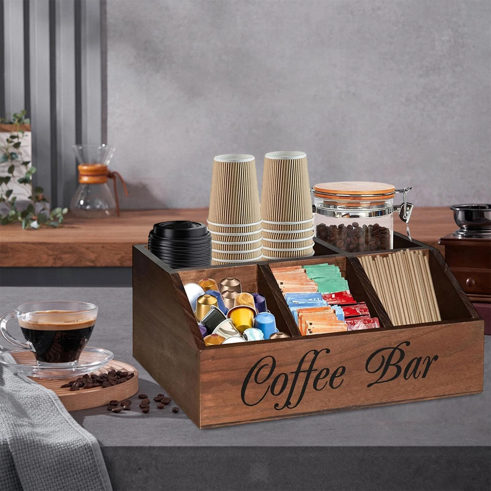Coffee Station Organizer Storage Box for Office Restaurant Kitchen Counter