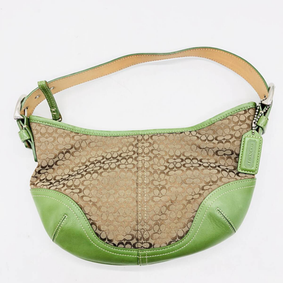 Coach 6351 Green Signature Canvas Leather Mini Shoulder Hobo Bag