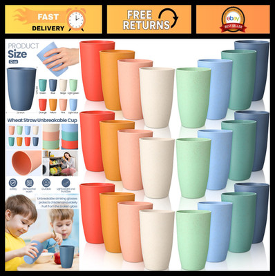 24 Pcs Reusable Wheat Straw Cups 12 oz Unbreakable Drinking Glasses Set - 8 Colo