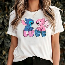 Stitch & Angel Love Girls Boys T-Shirt Funny Cute Lilo Cartoon Kids Gift Tee