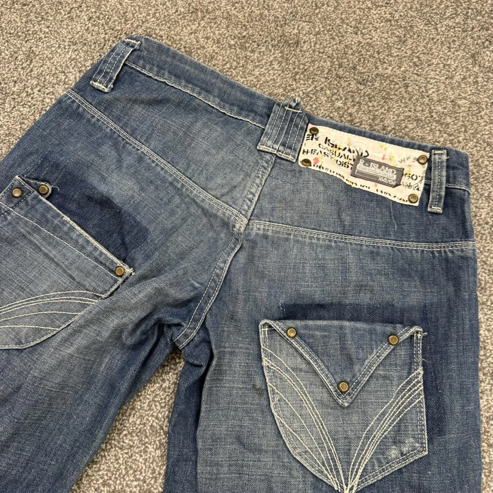 Y2K vintage low rise denim shorts jorts baggy distressed fraying hem faded studs - Image 4 of 4