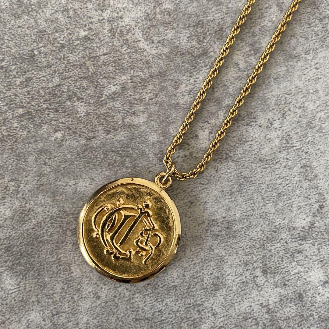 Dior Old Logo Gold Emblem Pendant Necklace Authentic Pre-Owned Japan