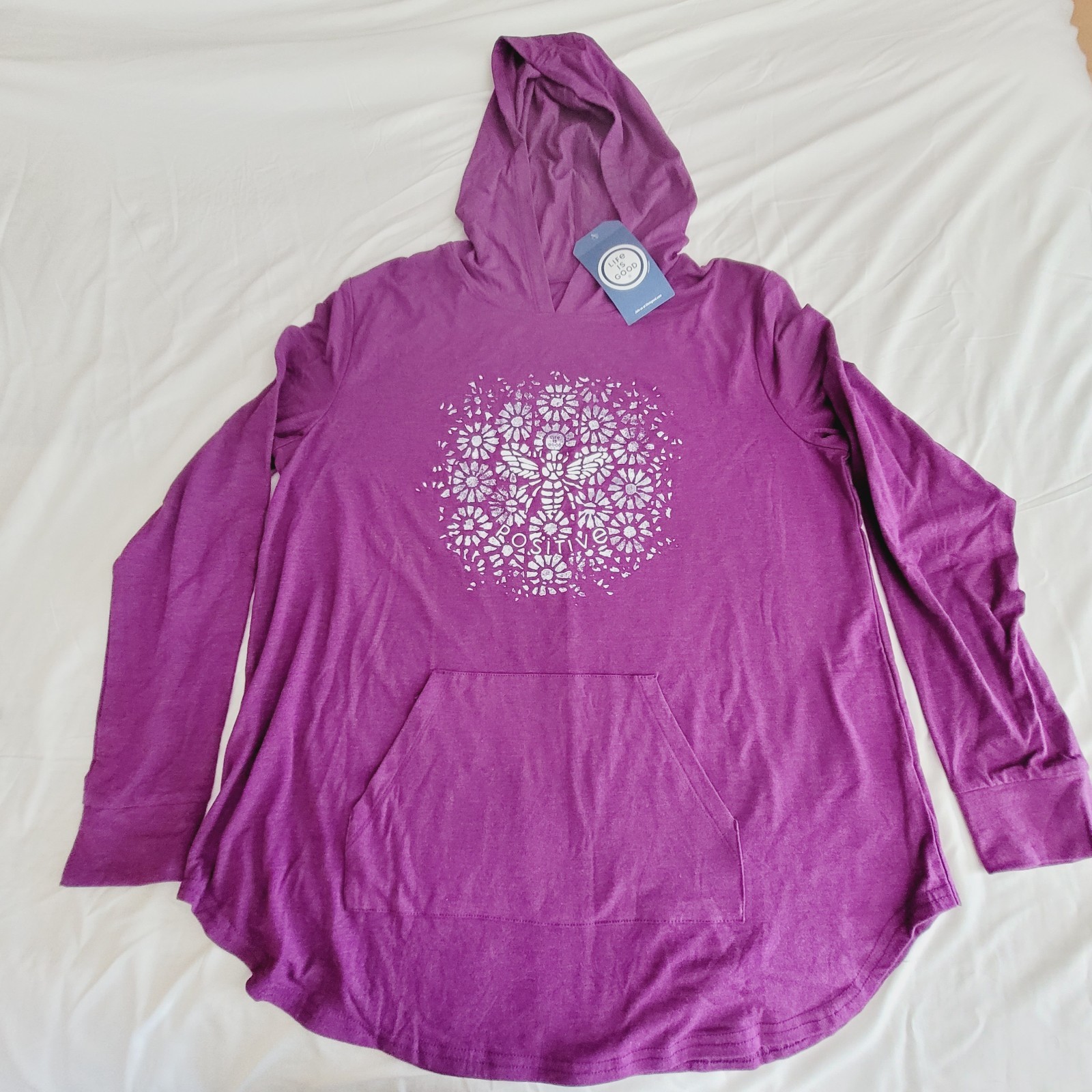 Life Is Good Shirt Womens Large Pink Bee Positive Mandala Flowers Hoodie New