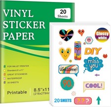 20 Printable Vinyl Sticker Paper 8.5x11 Glossy Waterproof Decal for Laser Inkjet