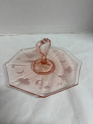 Indiana Glass Artura Pattern Pink Depression Glass Canape Plate